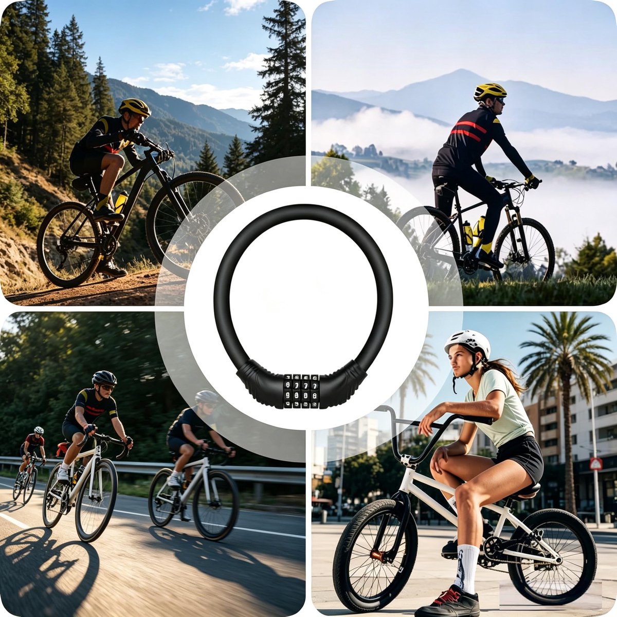 Fietsslot Heavy Duty 4-cijferig - Zwart metalen beveiligingsslot - Geschikt voor scooter en motorfiets - SnelShoppen