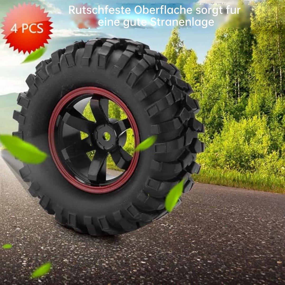 Band, 4 stuks 6 gaten wielbanden rubberen banden met hubs en hoge veiligheidsprestaties voor 1/10 schaal RC crawler off-road vrachtwagen auto