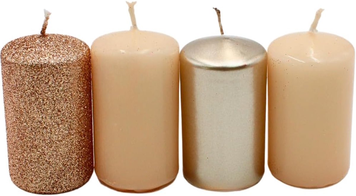 adventskaarsen, adventskranskaarsen, in nude/cappuccino, verschillende kleurnuances, grootte H/Ø ca. 7 x 4 cm, 250 g, brandduur 4 x 10 h