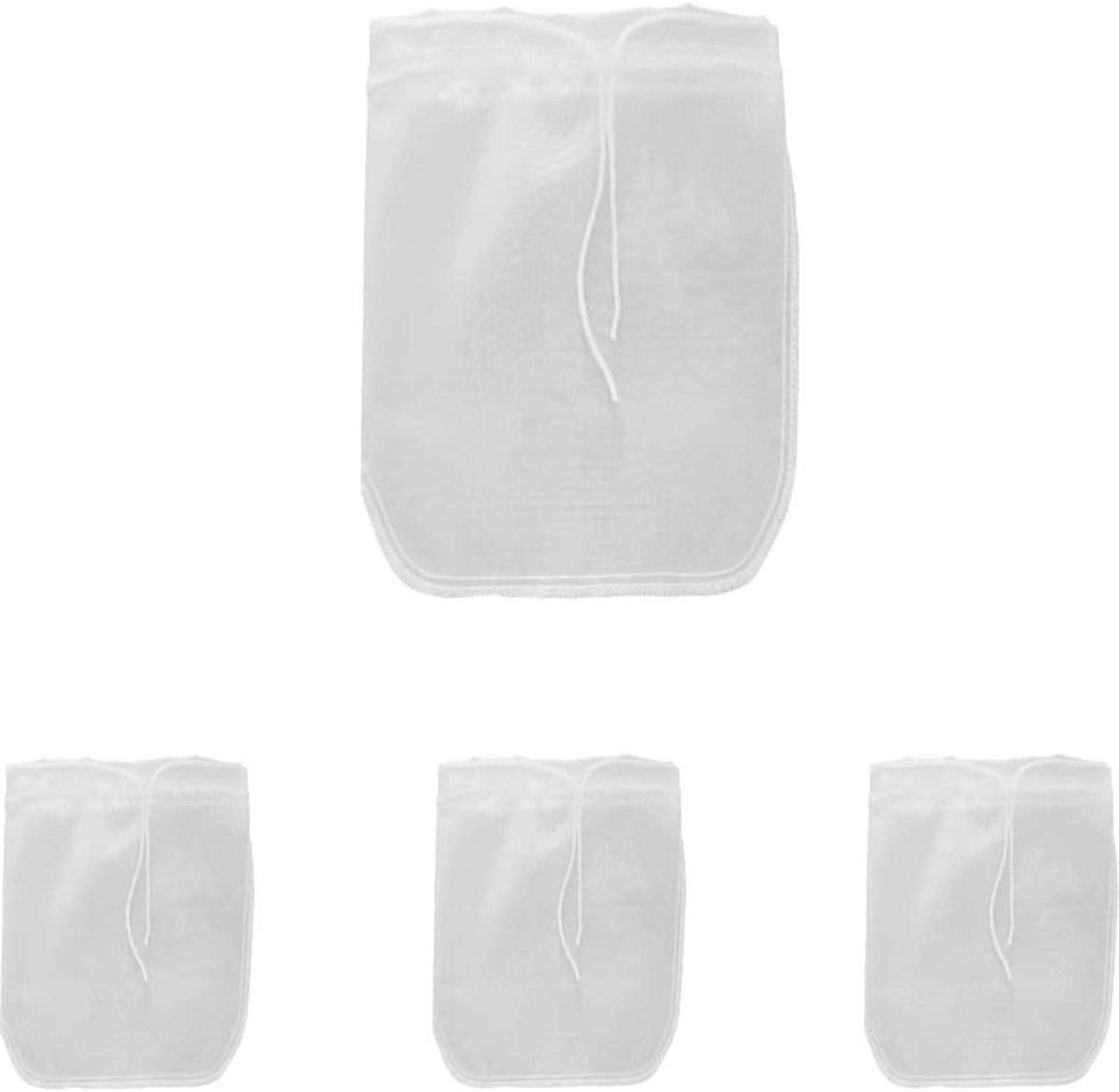 4 Stuks Nylon notenmelkzak, filterzak met trekkoord, Filterdoek Wasbaar, voor jam, levensmiddelen, yoghurt, sap, koffie, thee, koken, keuken (7,5 * 13,5cm)
