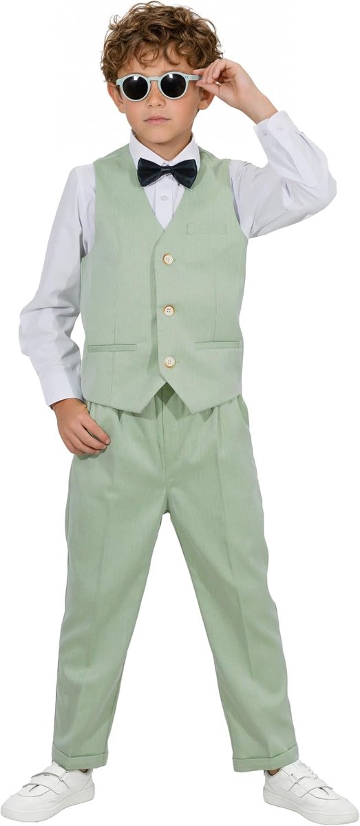 4-delig pak voor jongens, vestset, kinderverjaardag, bruiloftsfeest, beige/blauw/grijs, 2-13 jaar