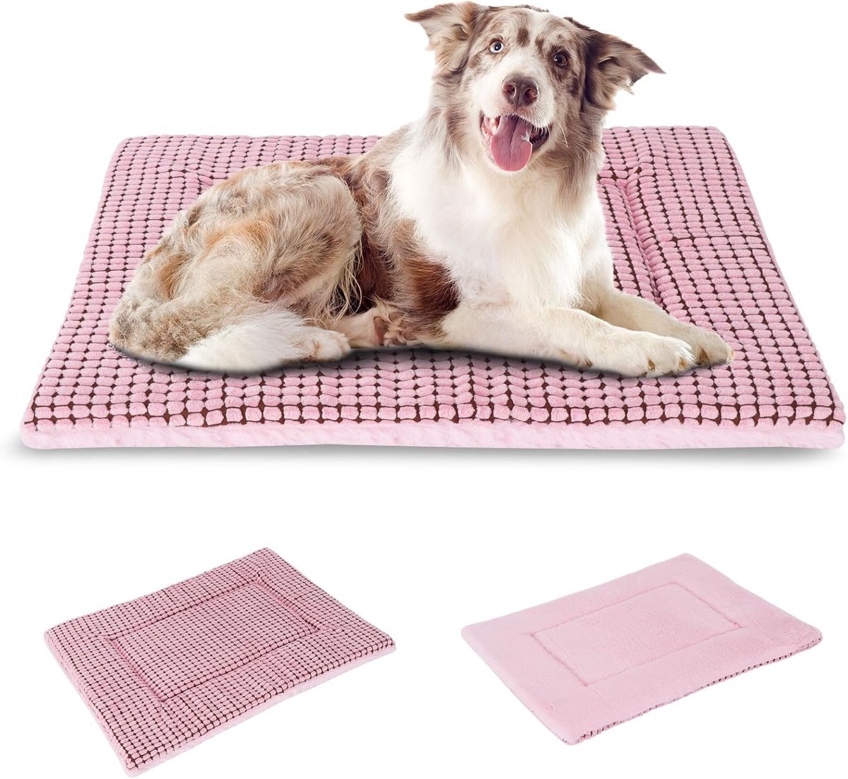 XH079 Orthopedisch hondenbed, wasbaar hondenkussen, wollige hondenmat, omkeerbaar, zachte en warme hondenmat voor kleine, middelgrote en grote honden, 91 x 58 x 4 cm, roze