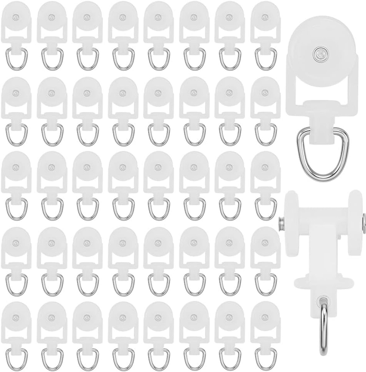 250 stuks gordijnrollers, gordijnhaken, witte kunststof, plafondrailhaken, grote hoeveelheden, gordijnrails, gemonteerde gordijnrail voor plafond, douche, slaapkamer, raam