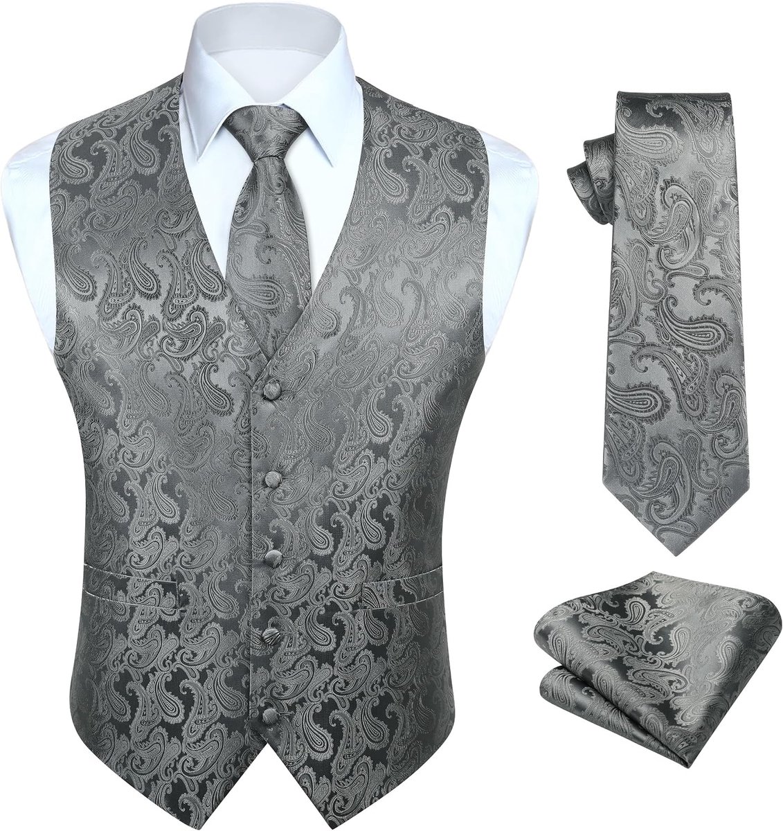 Mannen klassieke effen kleur jacquard vest & stropdas en pocket vierkant vest pak set