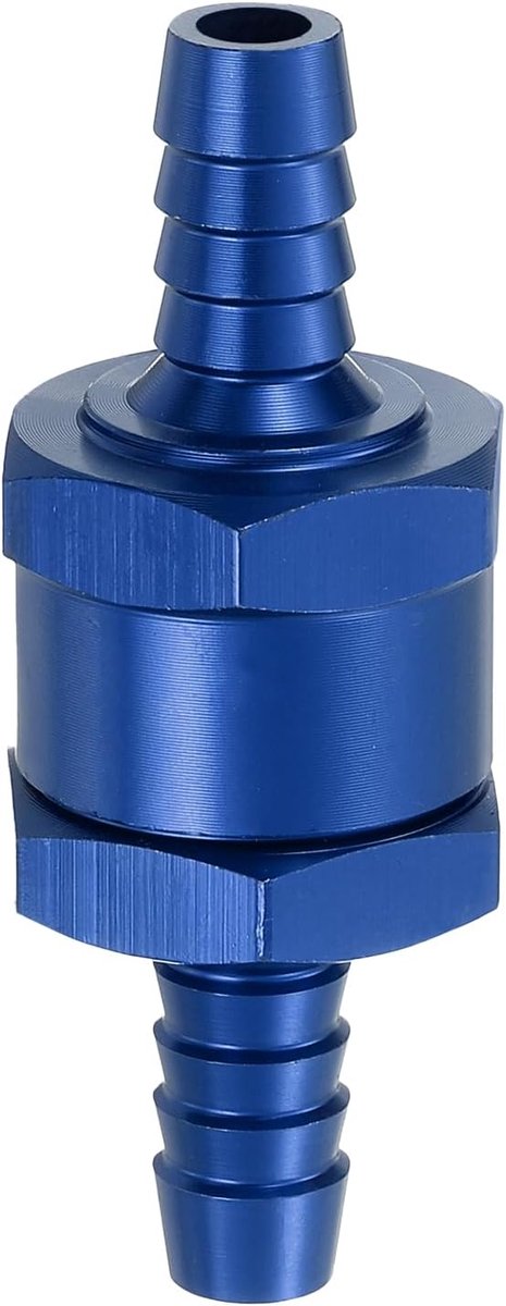 8 mm (5/16") brandstof-terugslagventiel, wegwerp-terugslagventiel, aluminiumlegering, besturingsaccessoires voor benzine, diesel, gas, olie, lucht, water, blauw