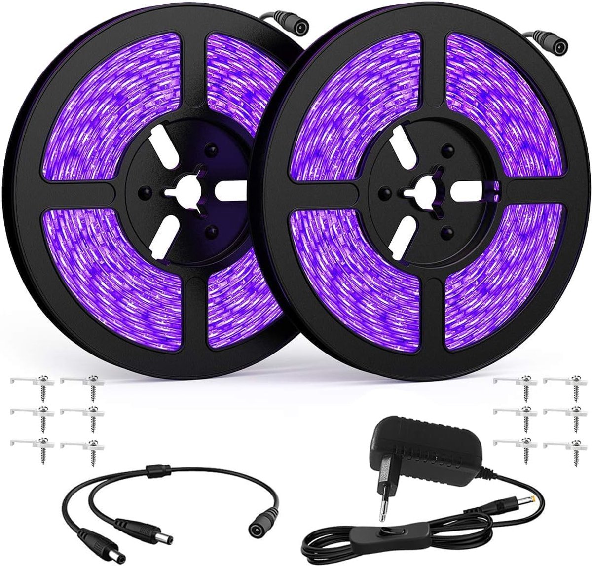 2 stuks uv-ledstrip, 5 m, zwart, 395 m-405 nm, 300 leds, ultraviolet, sfeerverlichting voor body painting, neonverf, Halloween, Kerstmis