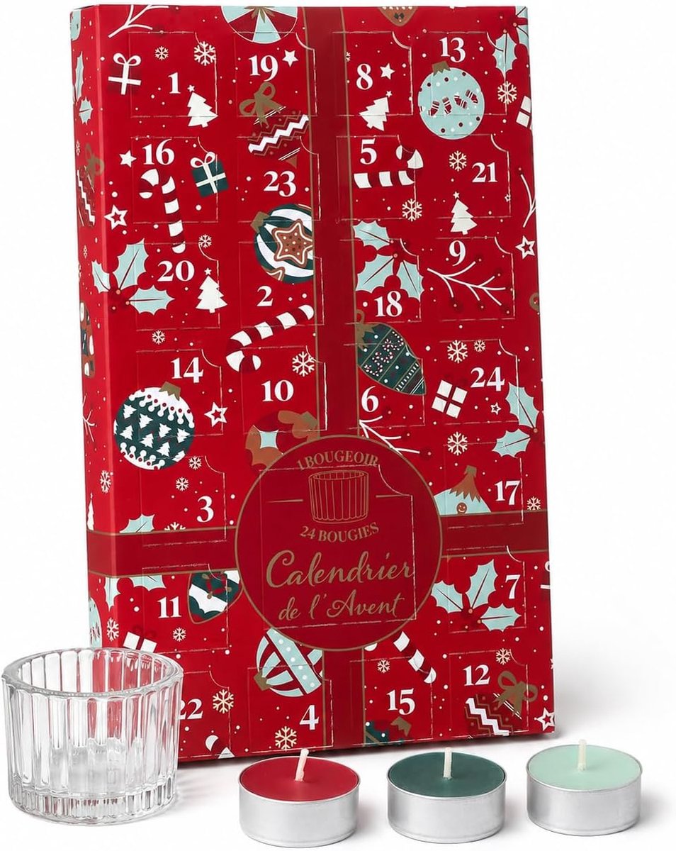 Adventskalender met 24 Geurende Kaarsen - Luxe Rode Cadeauverpakking - Creëer een Sfeervolle Kerst - SnelShoppen