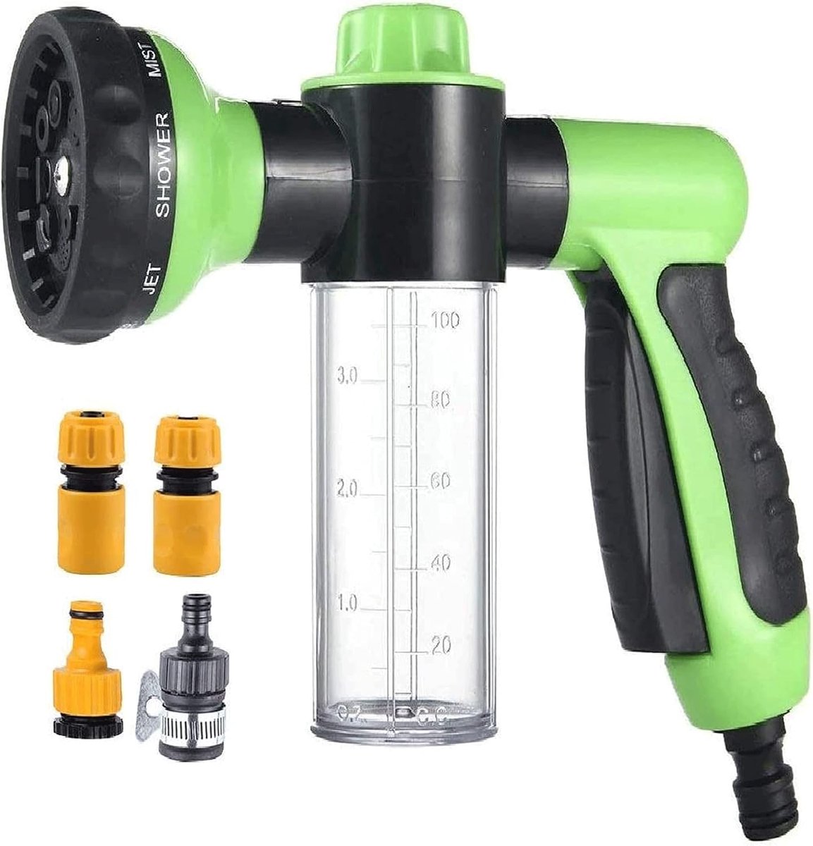 Tuinslang mondstuk - multifunctioneel schuim waterspuitpistool - 8 verstelbare patronen, ingebouwde zeepdispenser, waterbesparend - ideaal voor auto wassen, tuin/gazon water geven