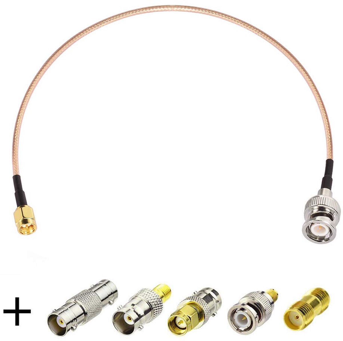 Male naar BNC Male Kabel 1m + 5 stuks RF coax adapter set SMA naar BNC adapter set voor RF toepassingen/antennes/draadloze LAN apparaten/Wi-Fi radios externe antenne etc