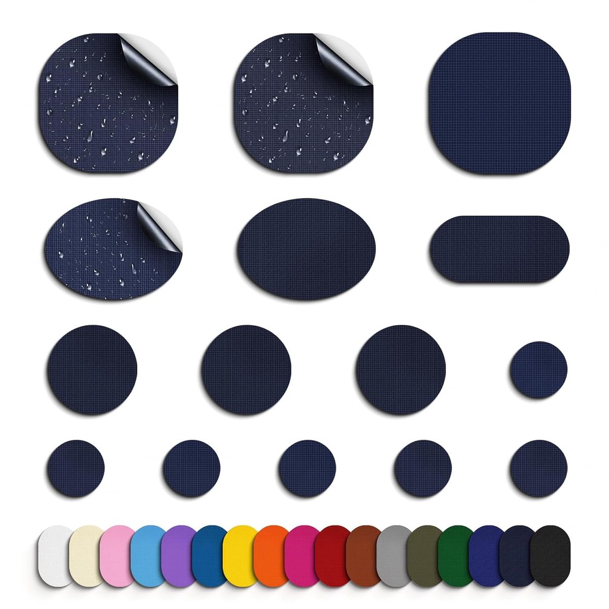 Nylon patches, tentreparatieset - Outdoor Gear Tenacious Reparatietape, waterdichte stofpatches voor kleding, tent, donsjack, rugzak (45 stuks, marineblauw