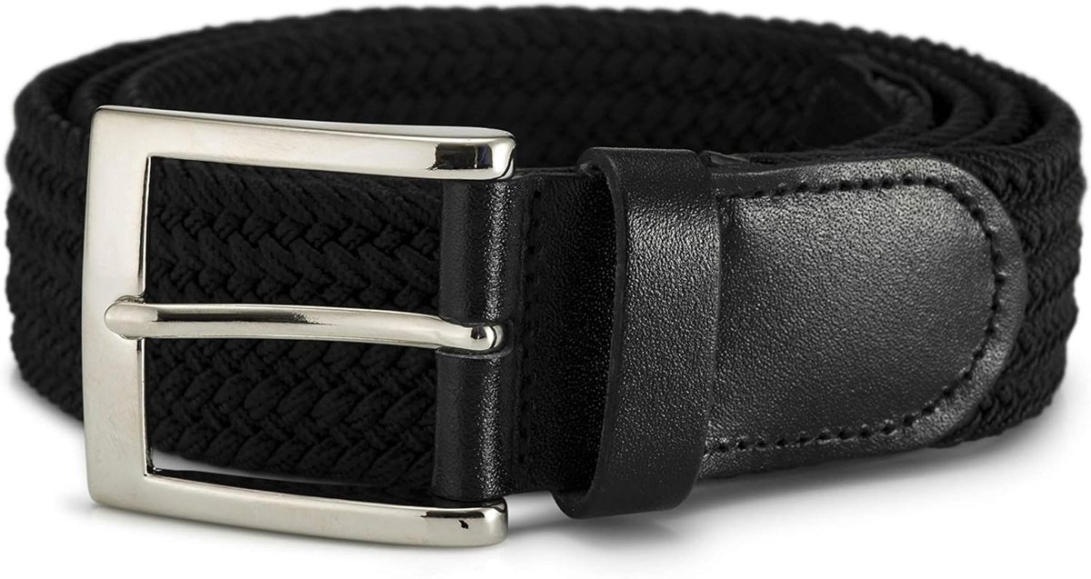 35 mm brede stretchriem - gevlochten elastische geweven riem met zilveren gesp, ideaal voor jeans