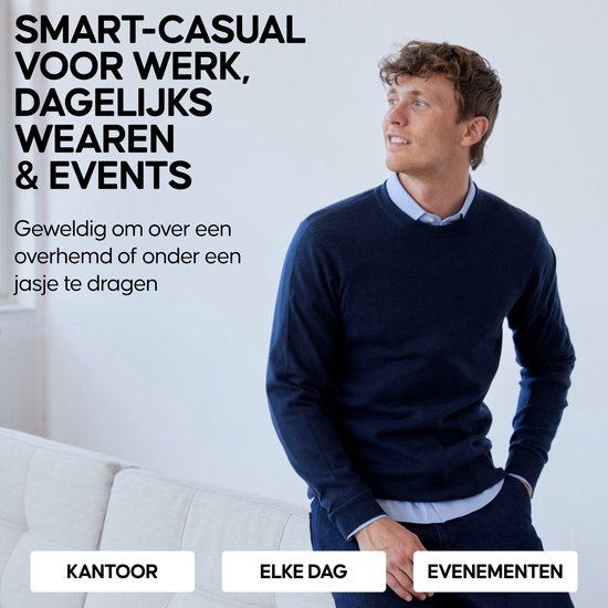 Pull DANISH ENDURANCE en laine mérinos et cachemire mélangés - Pull col rond en maille Premium - Douceur luxueuse - pour homme - Marine - Taille M