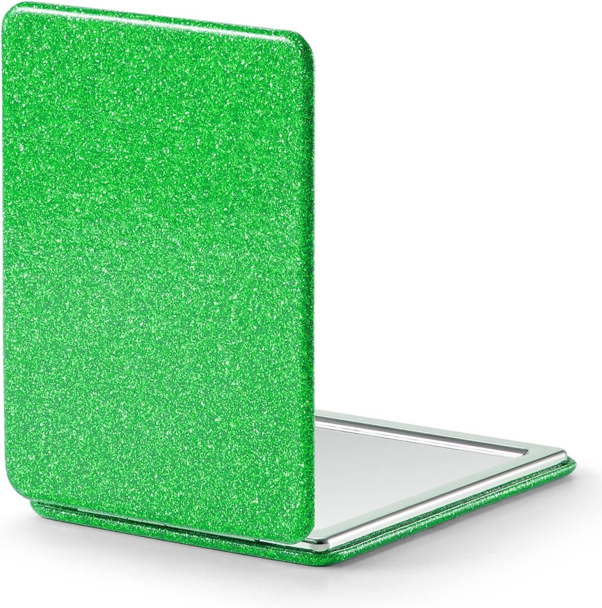 Compacte spiegel, klassiek PU-leer 1X/3X vergroting, tas ultra draagbaar voor portemonnees en reizen, 8,5 cm x 6,2 cm (groen)