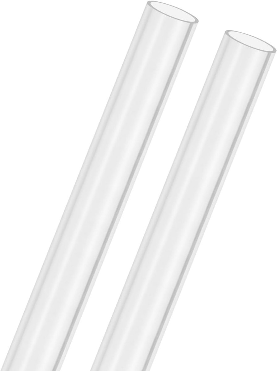 METERXITY 2-Pack Clear Stijve Acryl Pijp, 14mm [0.55"] ID x 16mm [0.63"] OD Plastic Ronde Buis voor Waterkoelingssysteem/Lampen/Fonteinen/Aquaria/Display Stand, Acryl Tubing [305mm/12IN]