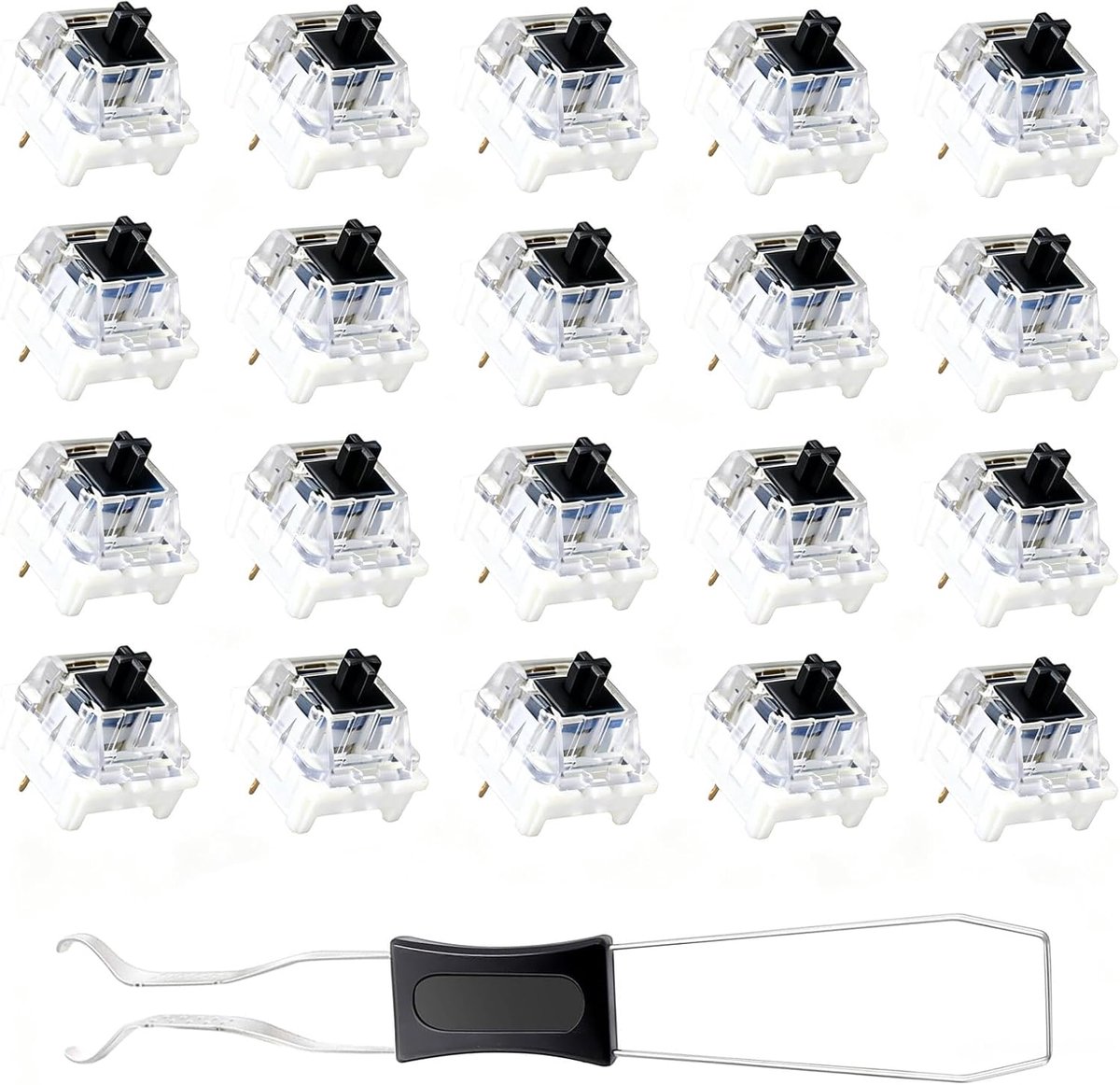 50 stuks zwart transparant toetsenbord met schakeltrekker, 3-polige schakelaar, stofdicht, lineaire as, zwart, 50-70gf voor gaming-toetsenbord en toetsenbordaccessoires