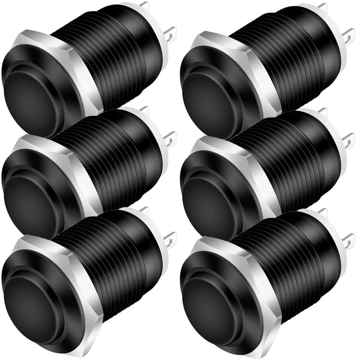 6stuks 12mm Kortstondige Drukknop Verhoogde kop kabel Aluminiumlegering 1NO 12V 24V 36V 110V 250V Waterdicht IP65 zonder LED (zwarte schaal)