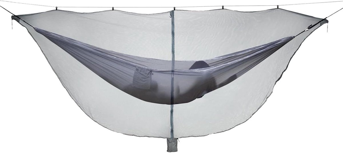 Hangmat met Vliegennet - Kampeerhangmat Outdoor Hangmat - Ontspannen Buiten - Fijnmazig Beschermnet - 340 x 140 cm - Grijs