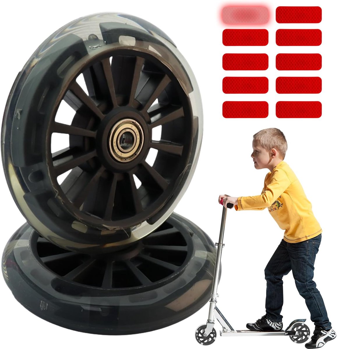 2 stuks knipperende reservewielen, 120 mm, 10 stuks, waarschuwingsstickers, stil, duurzaam, voor scooters en elektrische scooters