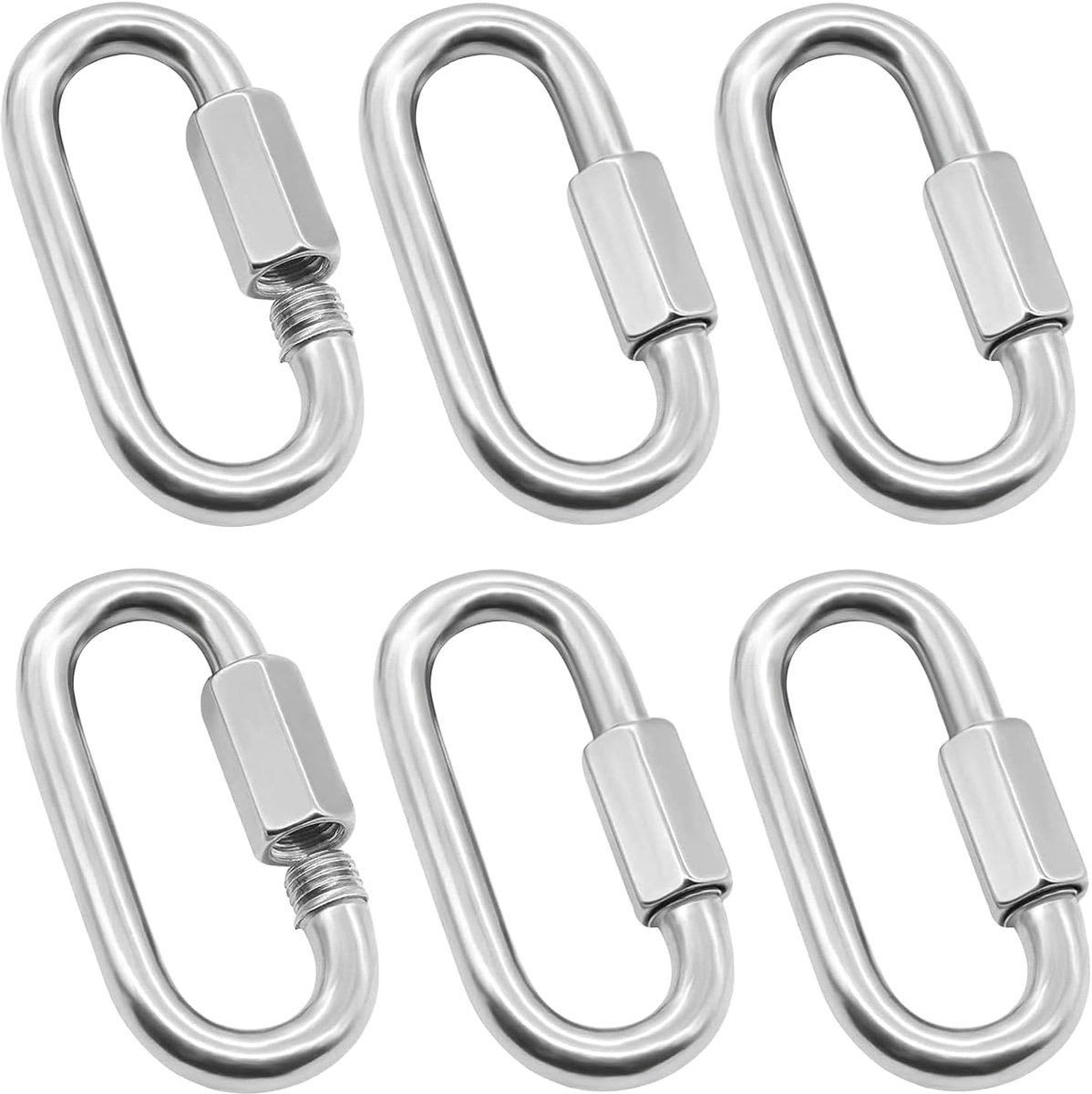 6 stuks snelschakels, M4, karabijnhaak met schroeven, roestvrij staal, snelkoppelingen, ketting voor buiten/binnen, snelsluitgespen voor klimmen en bergbeklimmen, zilver