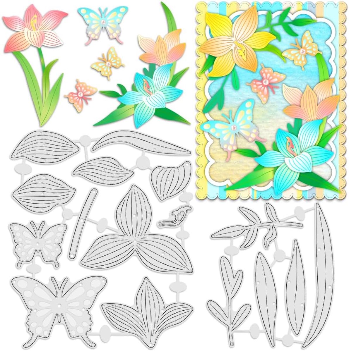 2 Set Amaryllis Snijmallen voor Kaarten Maken Bladeren Metalen Die Cuts Vlinders Snijden Die Voor Bruiloft Decor Bloemblaadjes Embossing Stencils Sjablonen Voor DIY Scrapbooking Craft Album