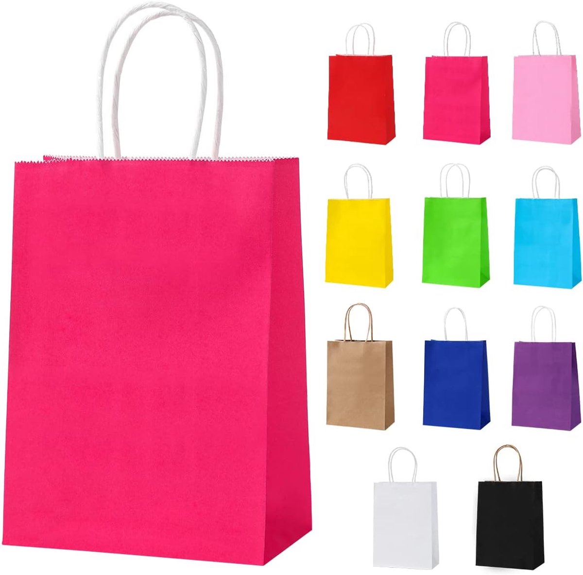 Cadeautassen set van 24 - kleurrijke kraft papier - met handvatten - perfect voor verjaardagen - SnelShoppen