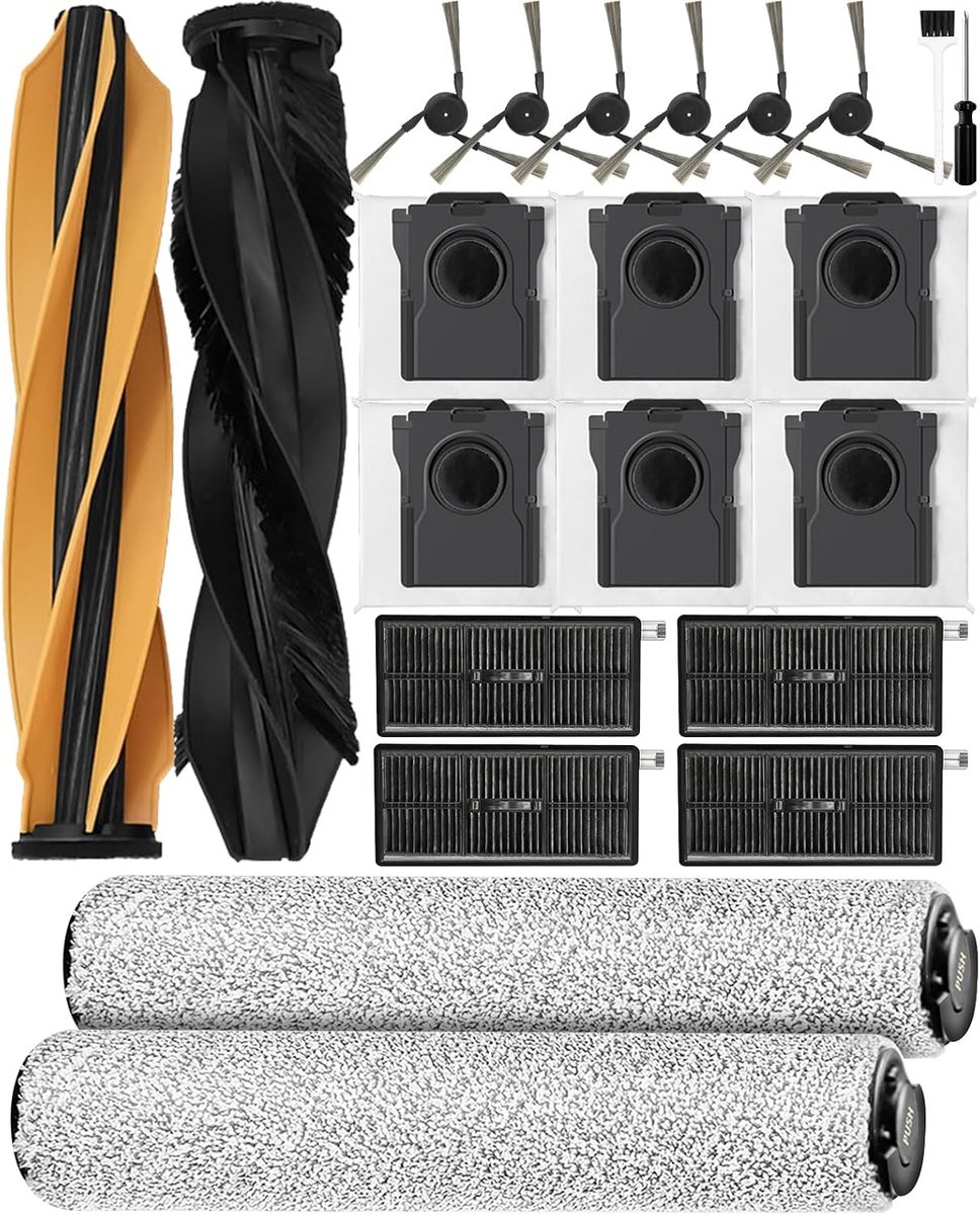 22 accessoires voor DREAME Aqua10 roller/aqua10 Ultra Roller Complete robotstofzuiger: 2 hoofdborstels, 2 roldweilers, 4 HEPA-filters, 6 zijborstels, 6 stofzakken