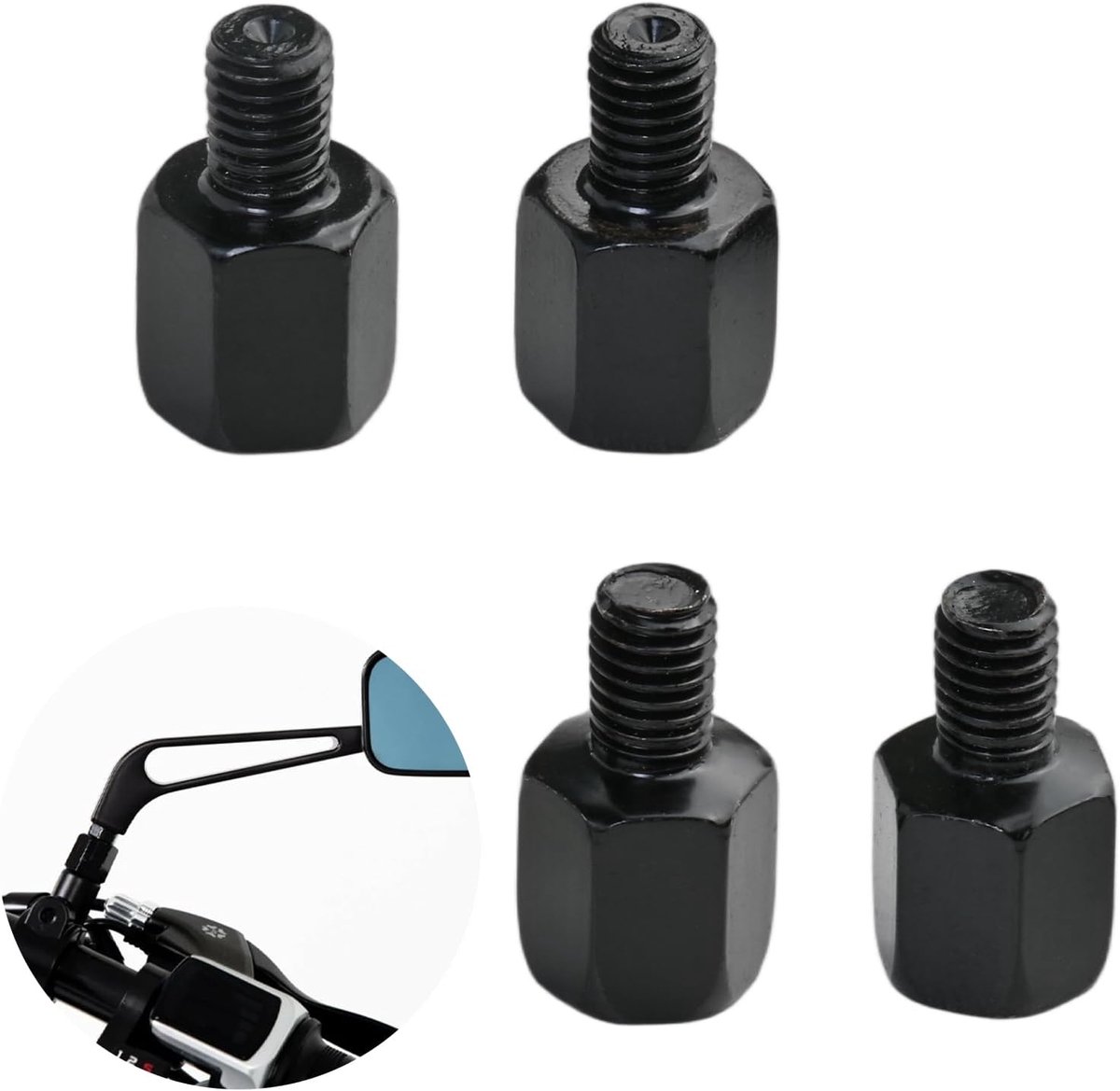 motorfiets, spiegeladapter M10 rechts naar M8 links rechts, 4 stuks spiegelhouder, adapter M10 rechtse schroefdraad naar M8 linkse schroefdraad rechtse schroefdraad