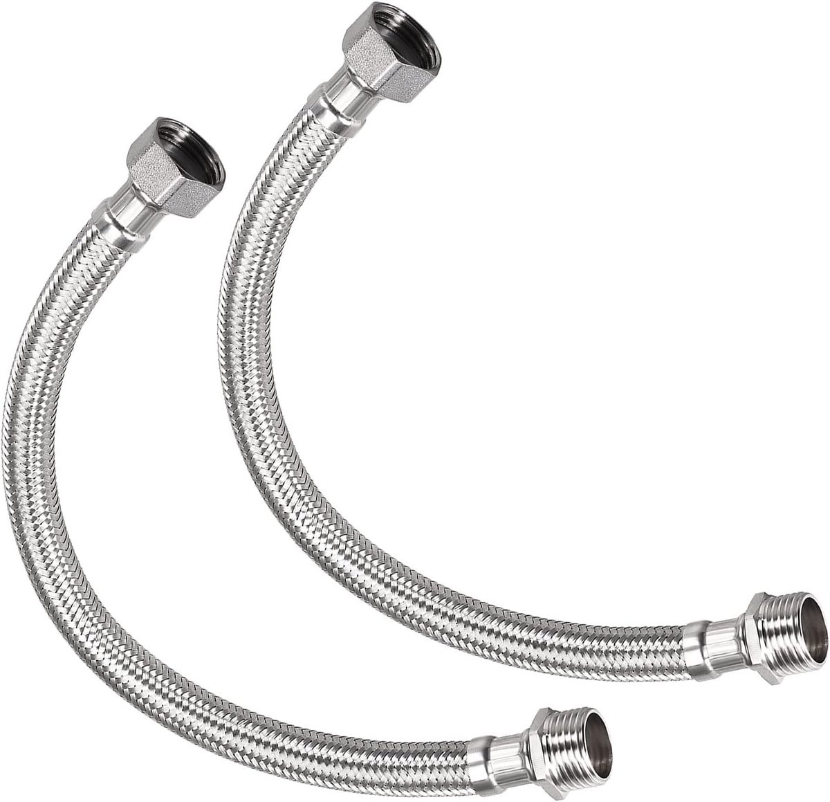 Kraan toevoerleiding connector (400mm/16) 2 stuks, 304 roestvrij staal G1/2 vrouwelijk naar G1/2 mannelijke watertoevoerslang connector - voor keuken badkamer