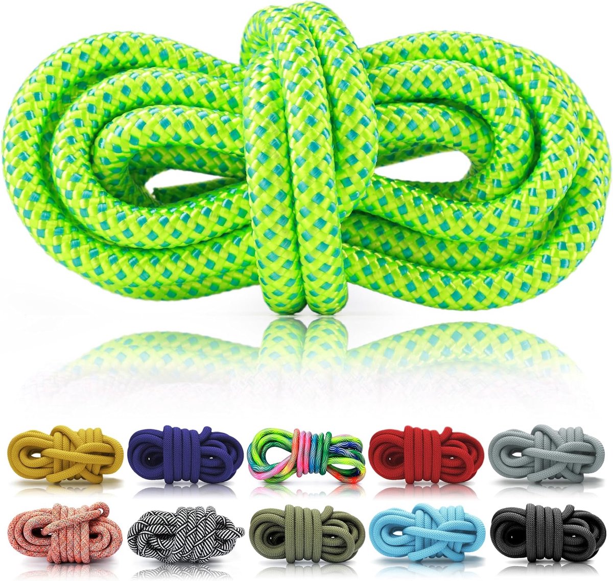 Touw polypropyleen multifilem 5 m, 10 mm groen-turquoise, DIY touw om hondenriem en halsband te maken, goed te knopen en te vlechten, voor sleutelhanger, halster, takelwerk en knutselen
