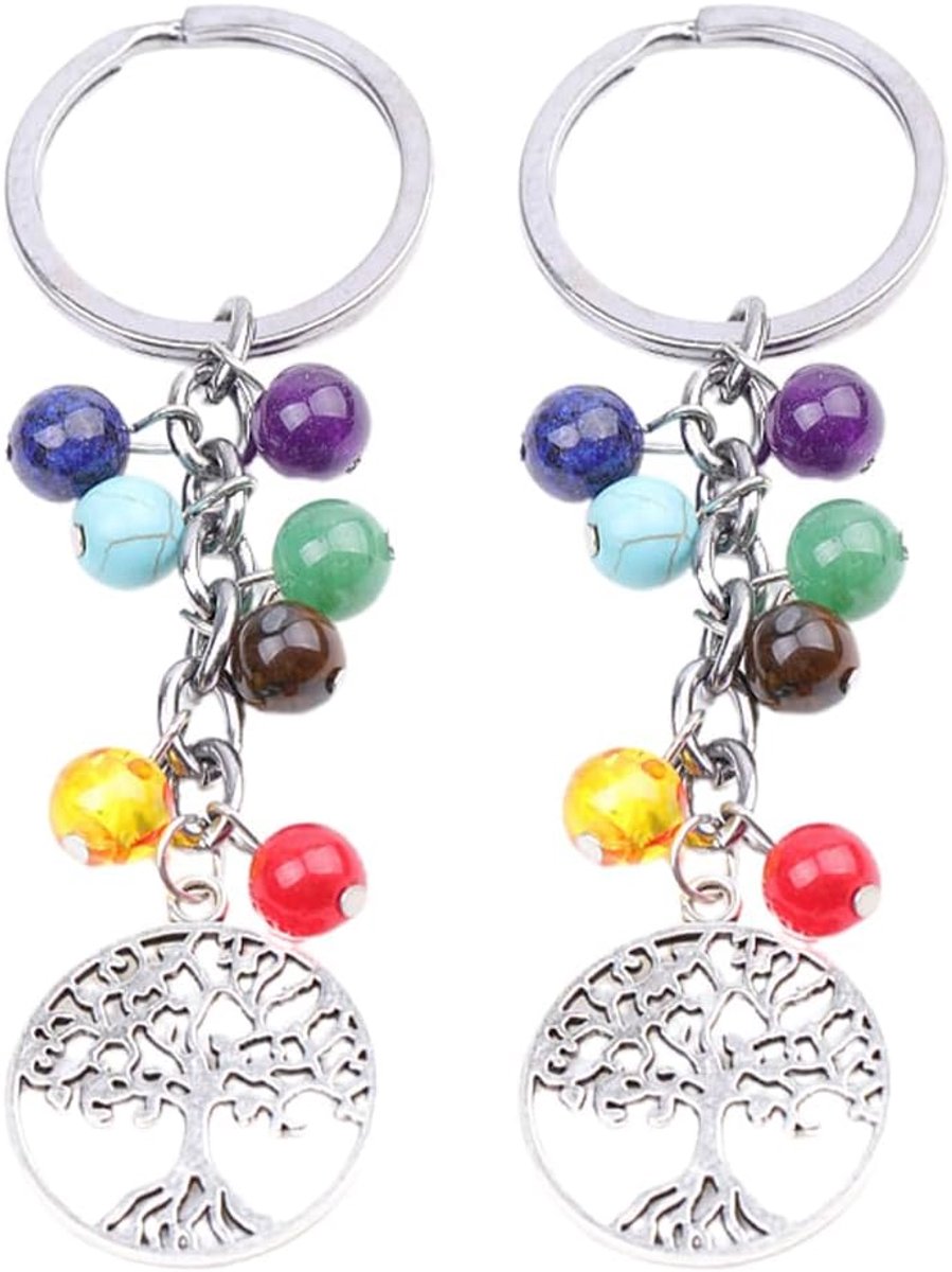 2 stuks levensboom sleutelhangers levensboom hanger geluksbrenger sleutelhanger helende steen sleutelhanger verjaardagscadeau met halsketting dames
