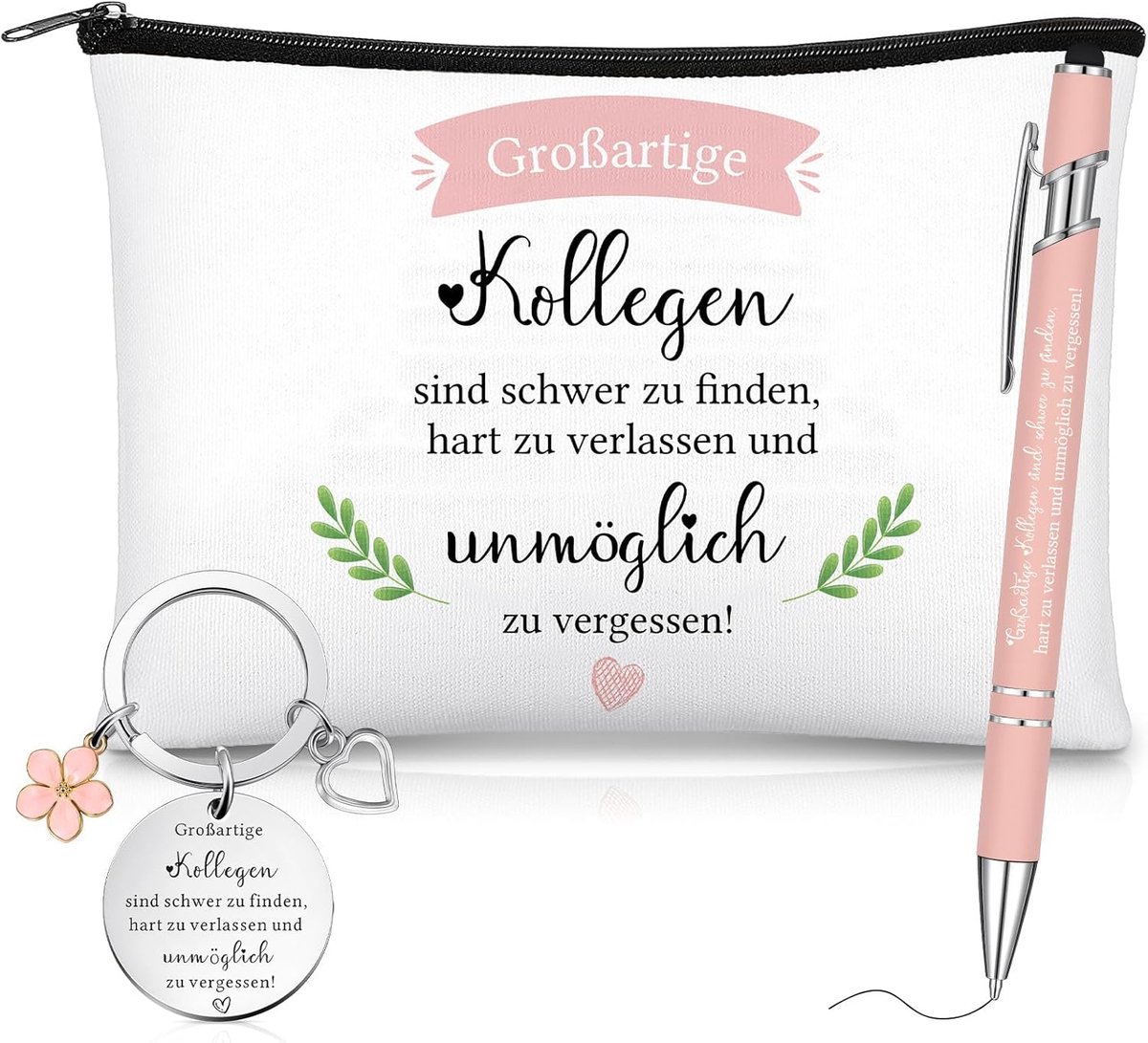 Cadeauset voor Thanksgiving, 1 make-uptas, 1 sleutelhanger voor collega's en 1 balpen, afscheidscadeau voor verandering van werk en ontslag (geweldige collega's zijn moeilijk te vinden)