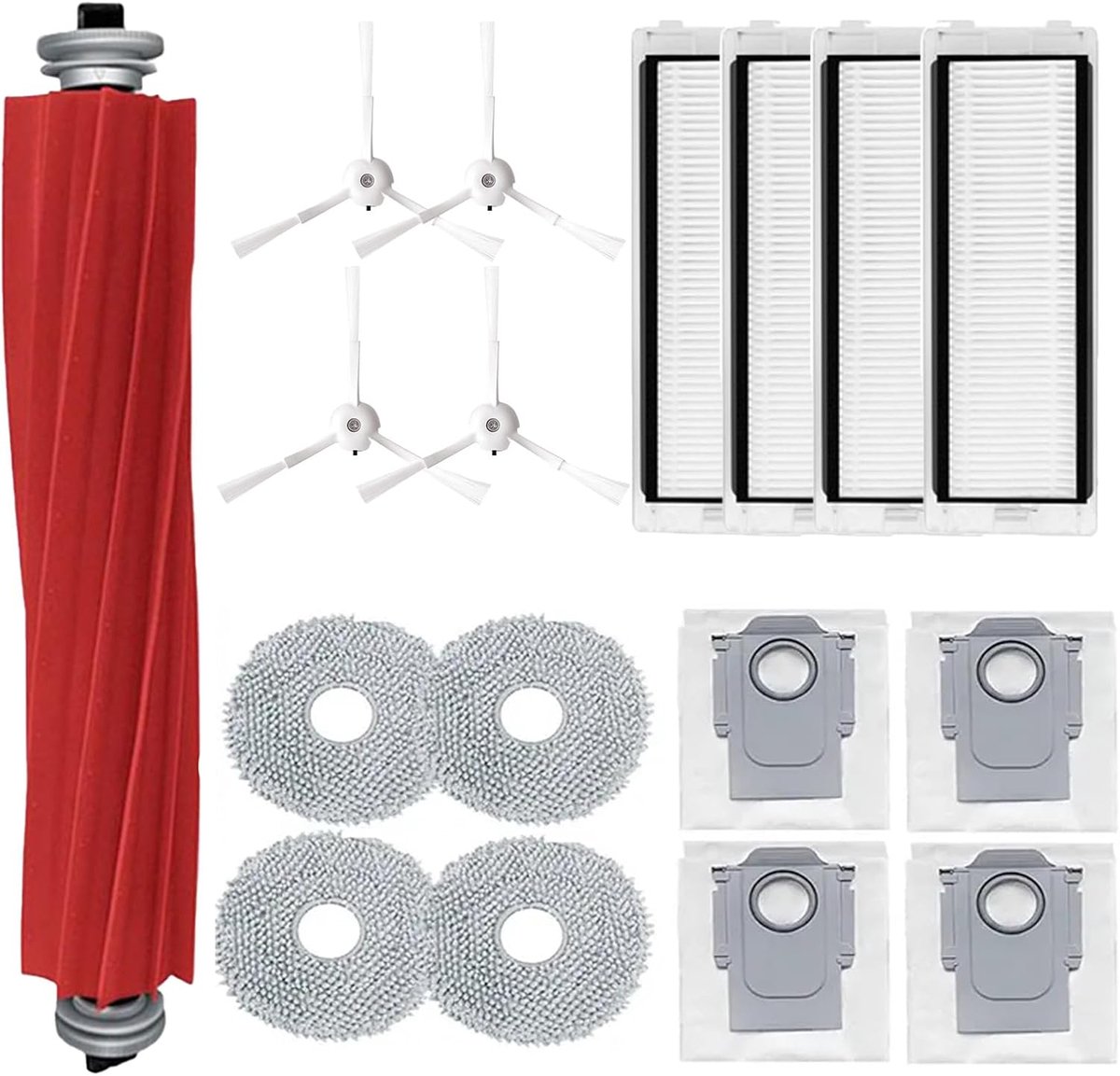 17-delige set vervangende accessoires voor Roborock Q Revo voor Roborock P10 robotstofzuiger, hoofdborstel, reinigingsdoek, stofzak, HEPA-filter, zijborstel (Wit)