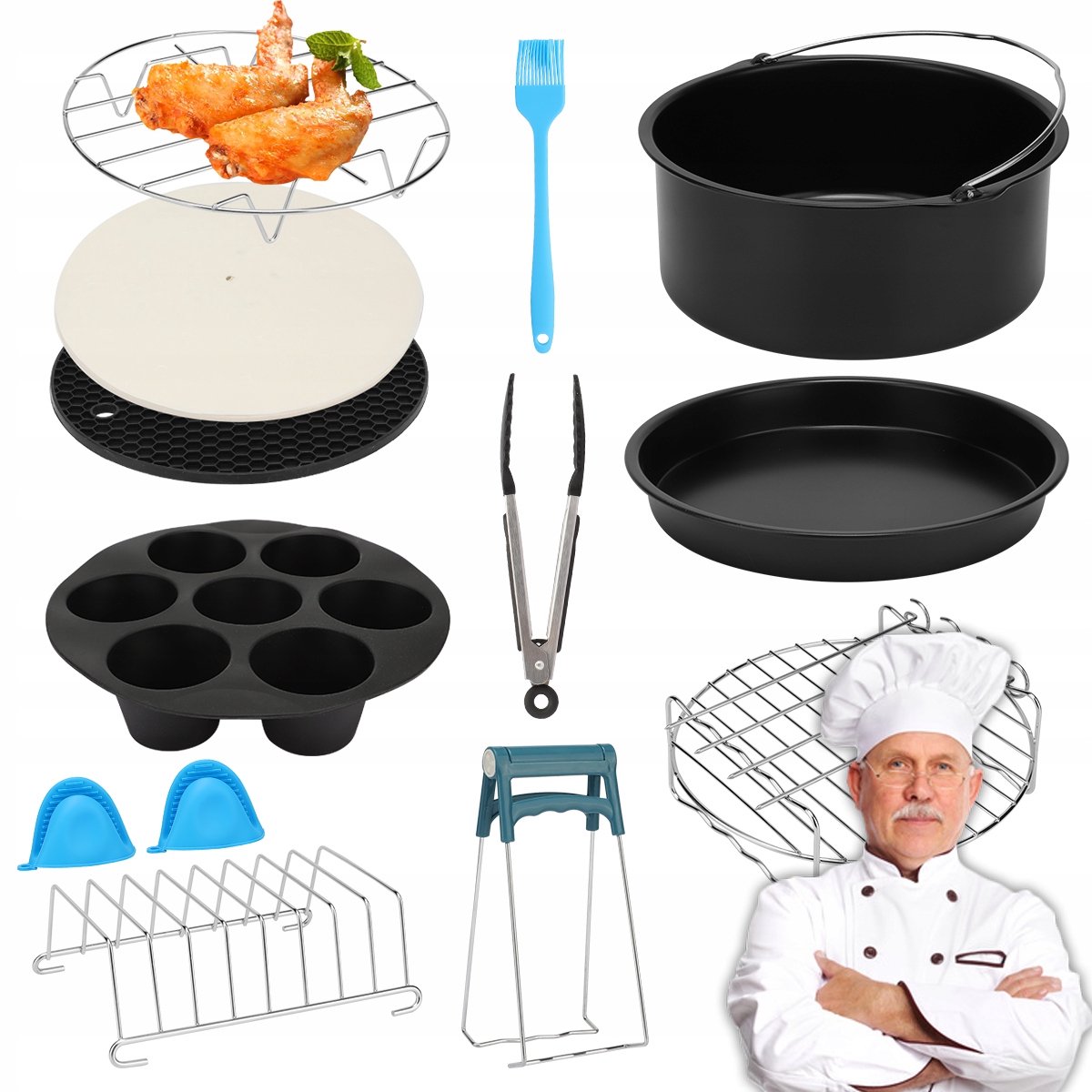 13-delige Airfryer-accessoireset - 20 cm bakvorm en grillrek