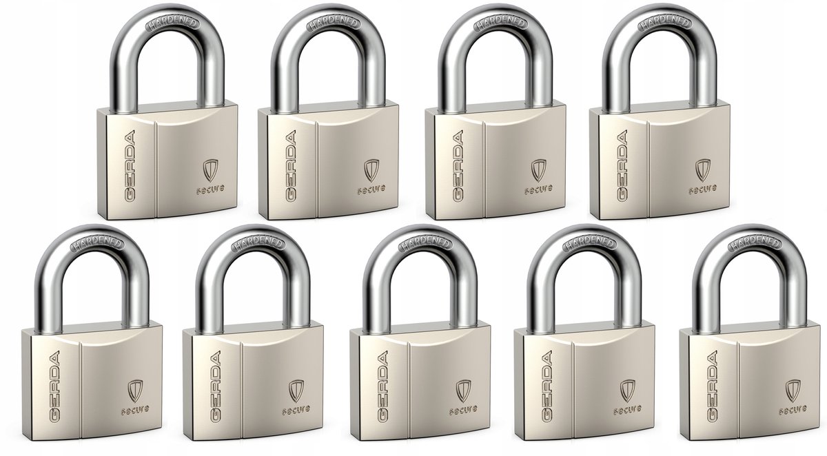 9x Gerda Hangslot Eén Sleutel Systeem Versterkte Satijn 50mm