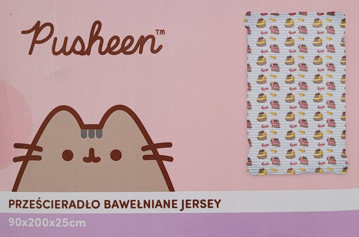 Pusheen Jersey Hoeslaken 90x200x25cm - 100% Katoen met Elastiek