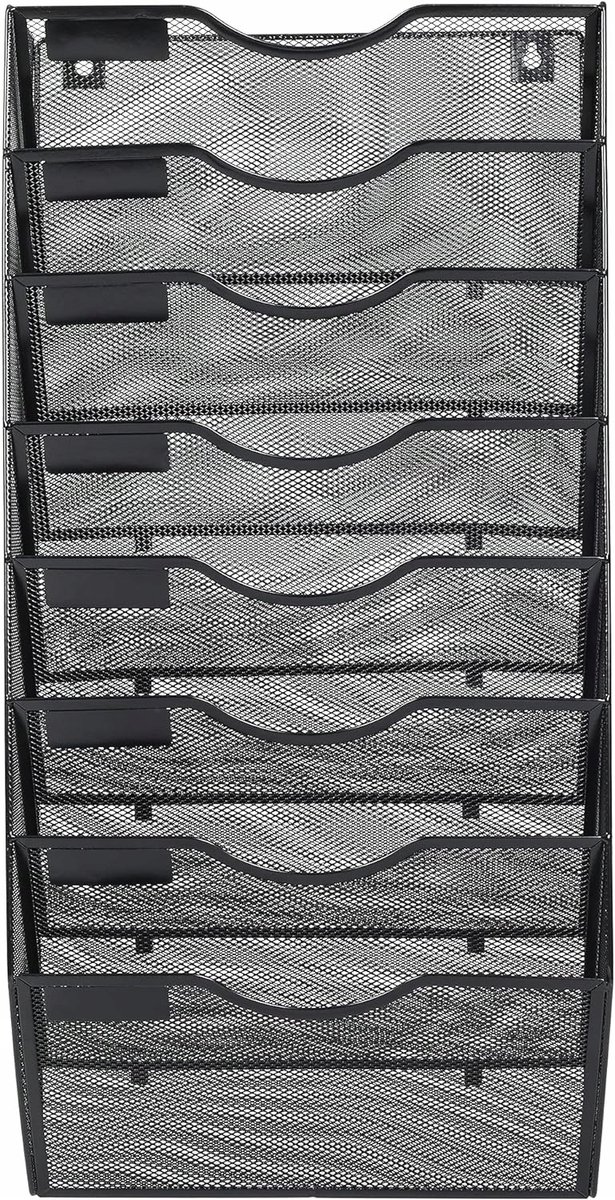 8-Vaks Metalen Wand Organizer voor Documenten A4 - Zwart