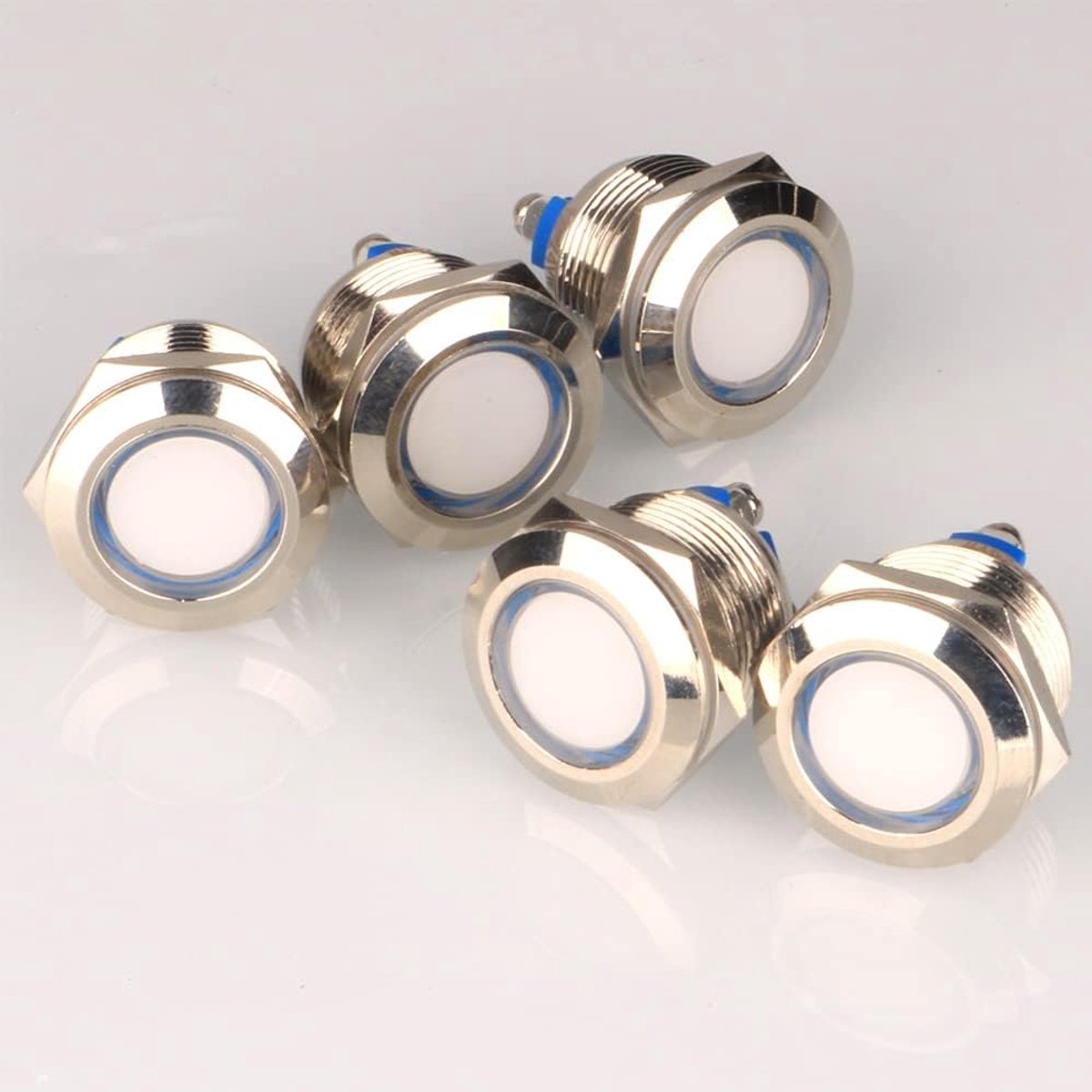 5 stks 12 V-24 V 19mm LED Metalen Indicator Licht Waterdicht Signaal Lamp met Draad (Wit)