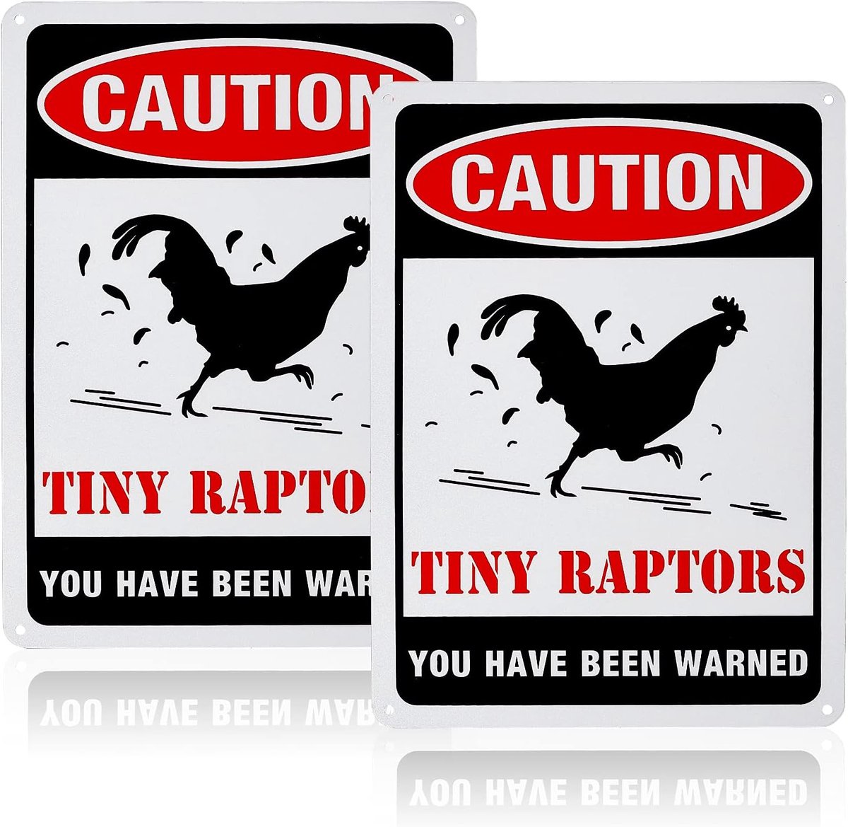 2 Pack Voorzichtigheid Tiny Raptors Sign, 7x10 inch 40 Mil Aluminium Grappige Chicken Coop Teken voor Binnen of Buiten Gebruik, Reflecterende UV Beschermd, Waterdicht en Fade