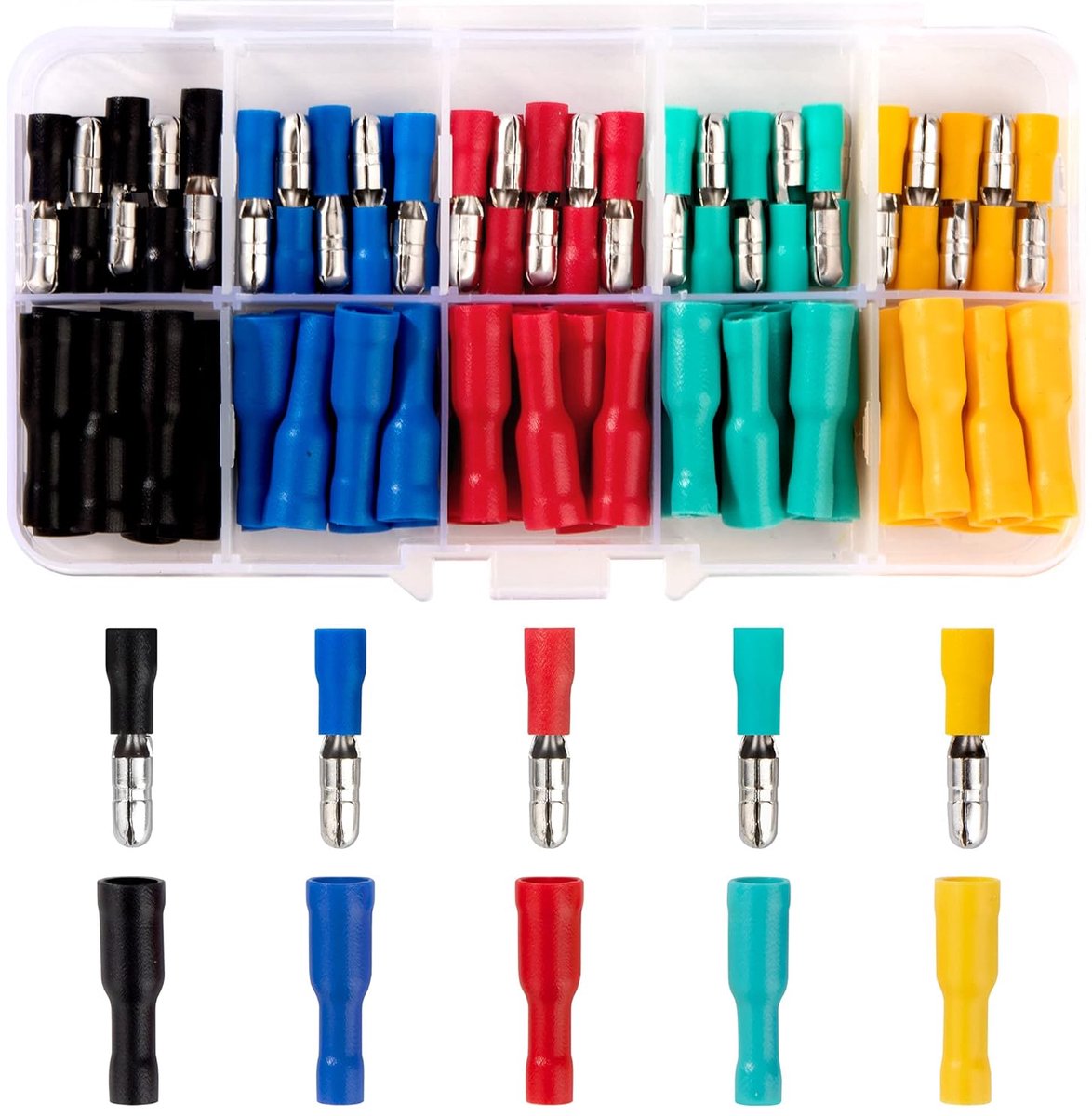 elektrische knelverbinders, ronde kabelverbinders, waterdicht, geïsoleerde connectoren, krimpverbinders, snelsplits, vrouwelijk/mannelijk, 100 stuks