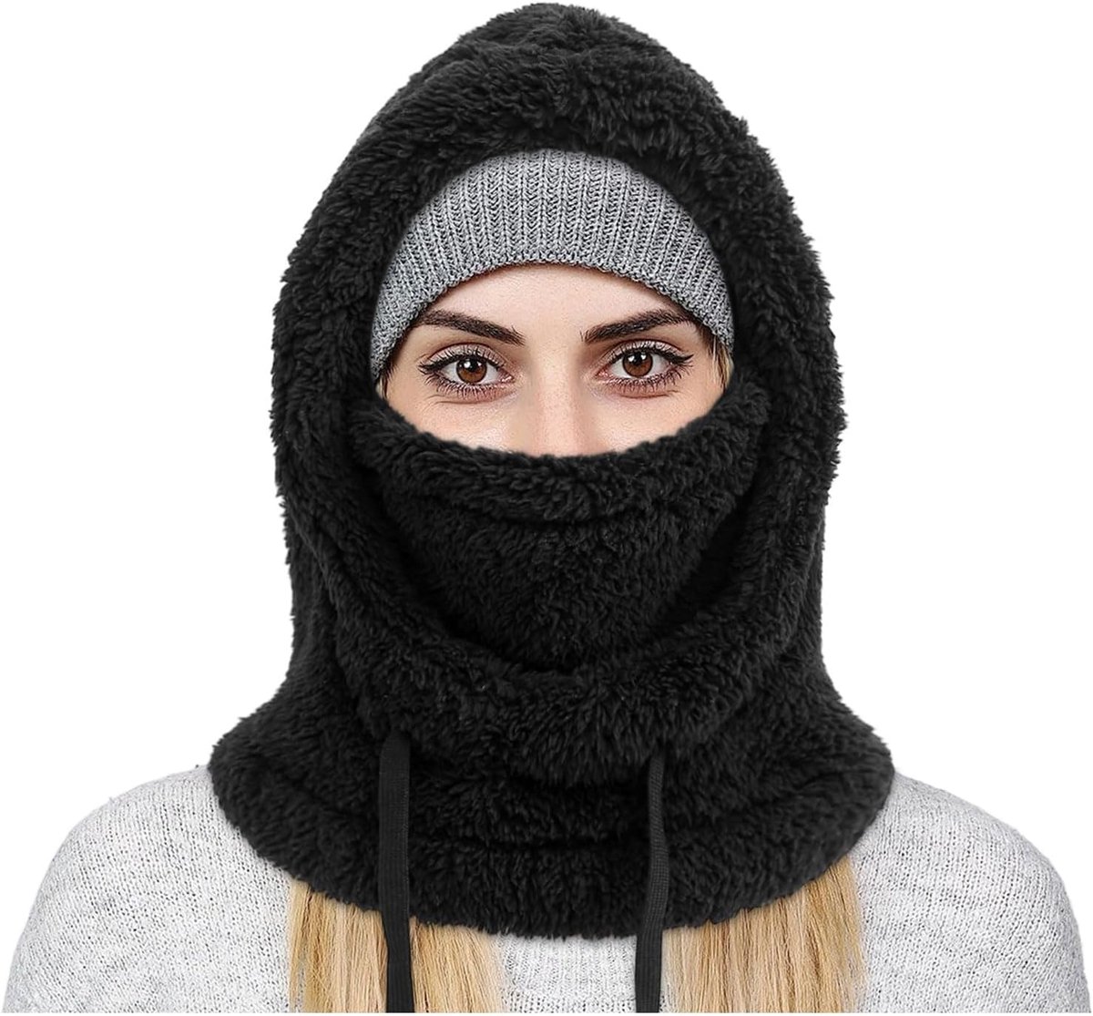 Pluizige Bivakmuts Mütze Schwarz Bivakmuts Winter Gezichtskap Warme Skimasker met Nekwarmer voor Fiets Motor Snowboard Unisex