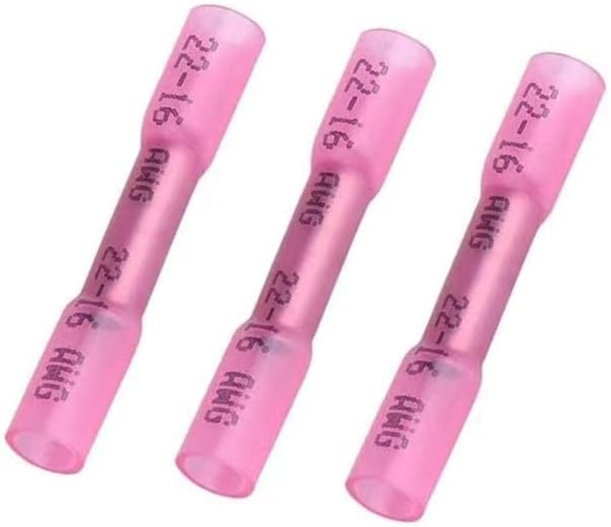Krimpbuttconnectors, 100 stuks, 22-16 AWG waterdichte draadconnectoren, geïsoleerde waterdichte elektrische draadconnectoren, automotive draadkrimpterminals buttsplices (rood)