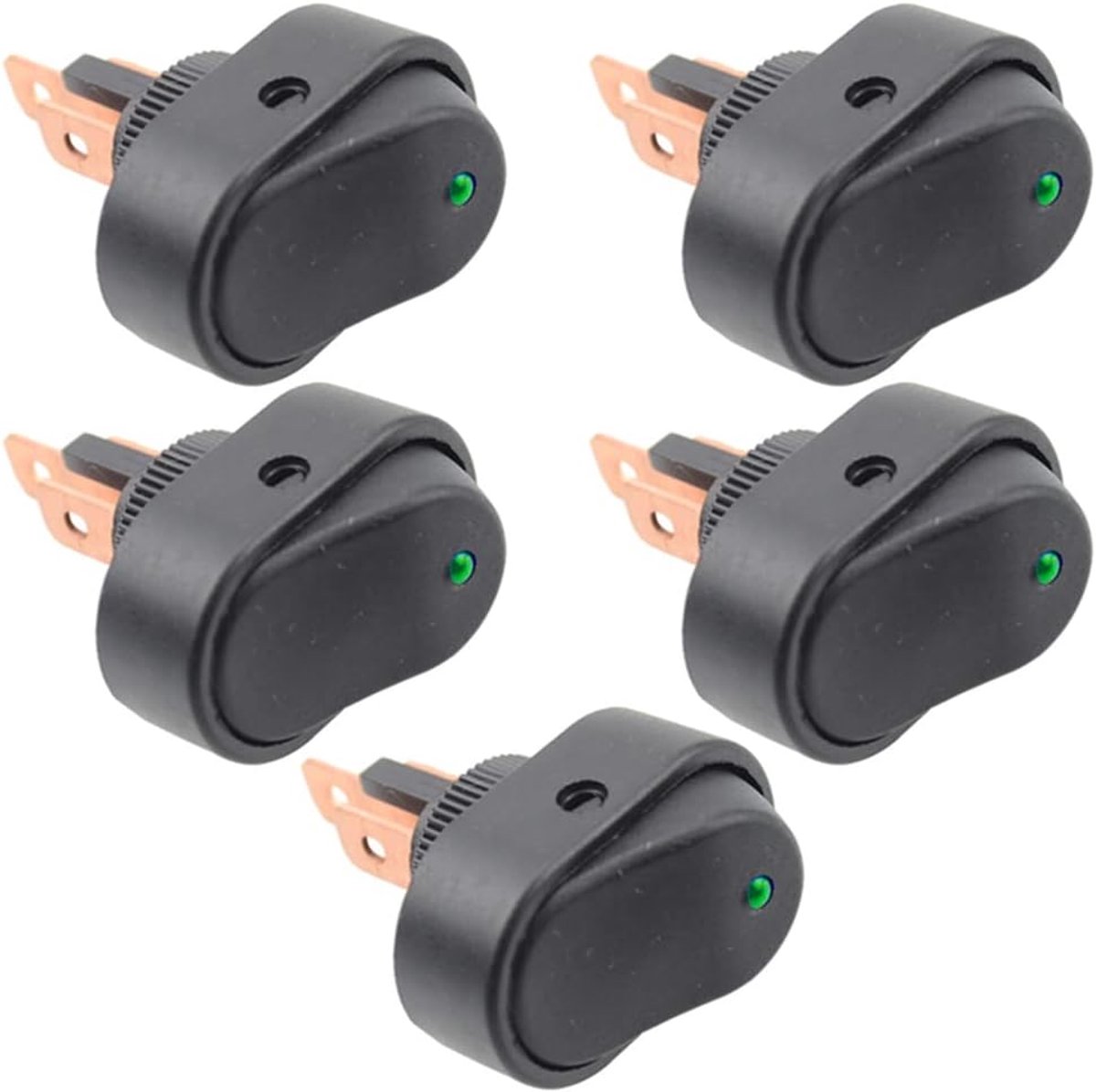 basculante con iluminación LED ondoordringbaar, 12 V, 30 A, SPST, 3 pijnbomen, interruptor de punto redondo azul de encendido y apagado, 5 unidades, para coche, barco, LED verde