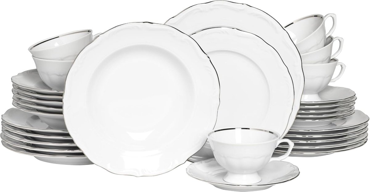 24324, serie Maria Theresia Platina, 30-delige serviesset voor 6 personen, combiservies van porselein, Made in Europe