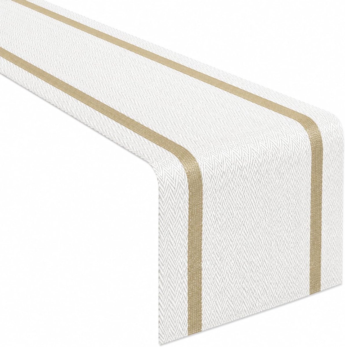 Geweven Vinyl Tafelloper Met Gouden Draad, Wit, 30 X 300 Cm | Hittebestendig, eenvoudig schoon te maken, elegante diner decor, afwisbare waterdichte matten voor banket, feest, restaurant