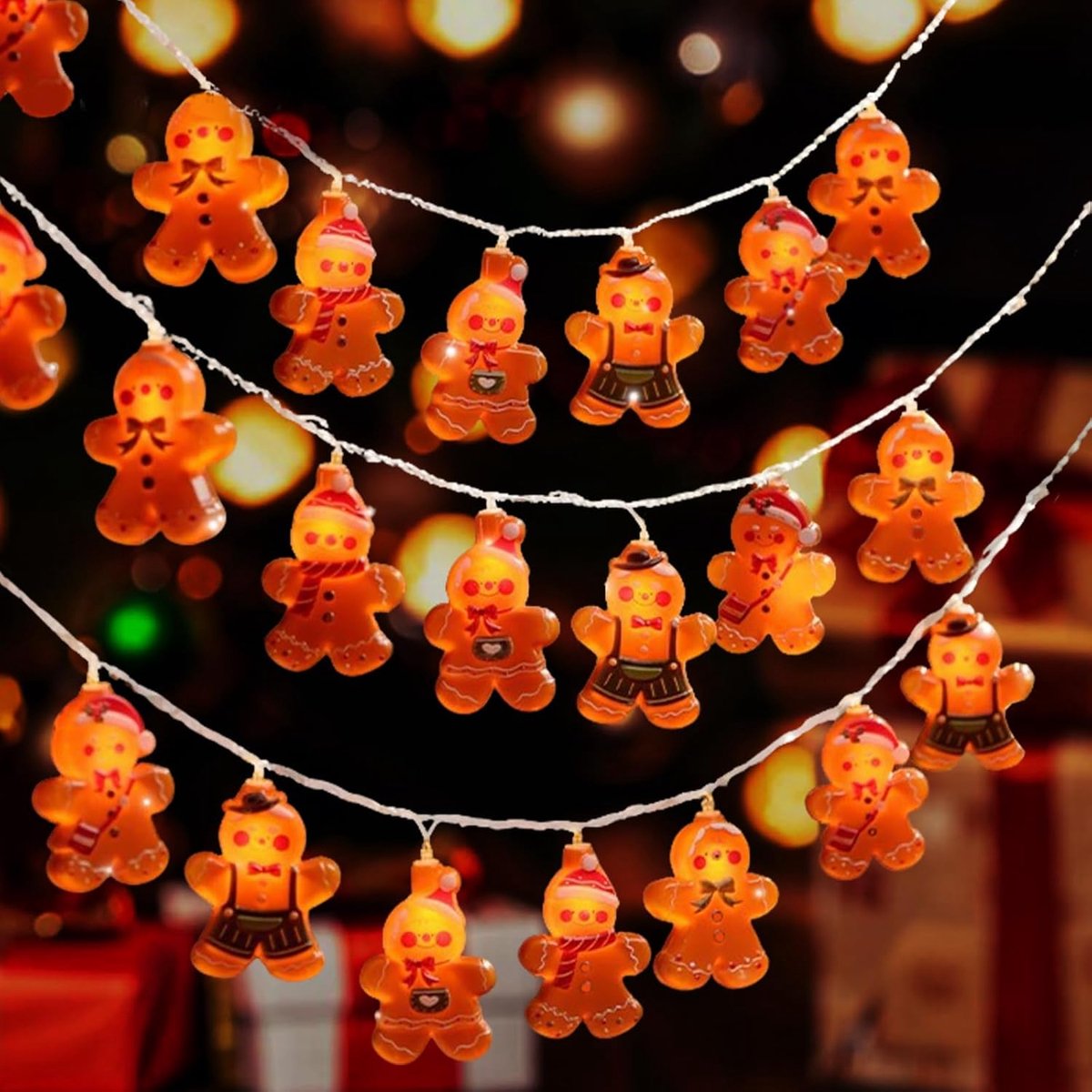 Lichtgordijn, 3 m, 20 leds, peperkoekman, lichtketting, kerstverlichting, buiten, led-lichtketting voor feest, Kerstmis, balkon