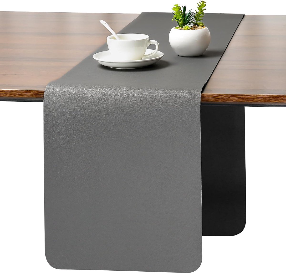 JUN Moderne Afwasbare Dubbelzijdige Leren Tafelloper Waterdicht | Antislip Tafelloper voor Binnen en Buiten Tafeldecoratie voor Eettafel Feest en Restaurant(Grijs Zwart 40 X 183 cm)