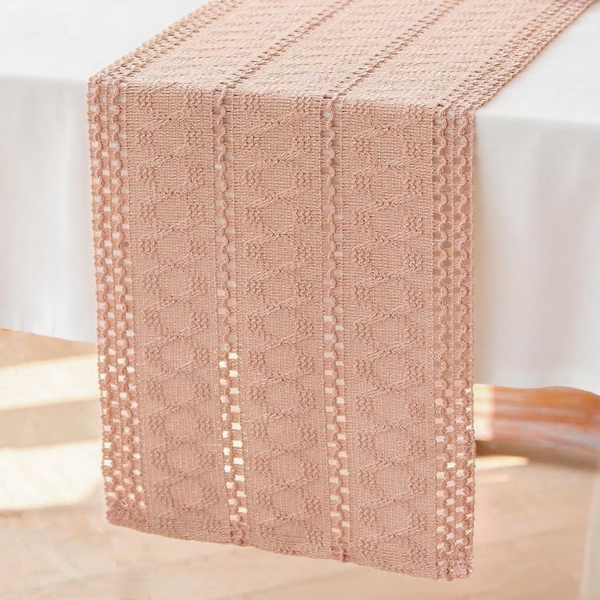 Tafelloper haak oudroze boho macramé decoratieve tafel loper modern 30 x 183 lente katoen tafelkleed linnen landhuisstijl afwasbaar tafelloper smal voor bruiloft tafeldecoratie