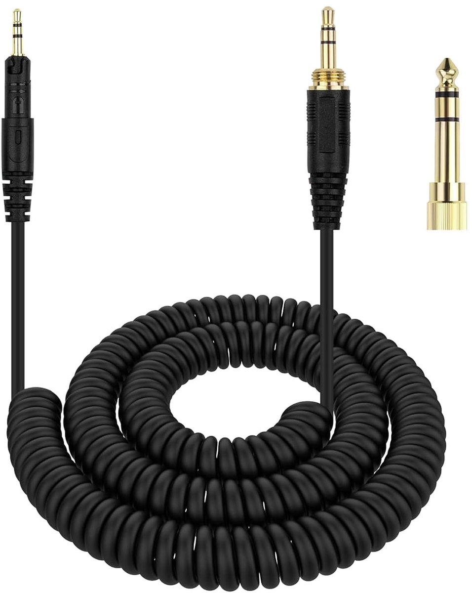 Reservekabel, compatibel met Audio-Technica ATH-M50x, ATH-M40x, ATH-M70x, ATH-M60x, spiraalkabel met 6,35 mm adapter (10 ft verlengbaar)