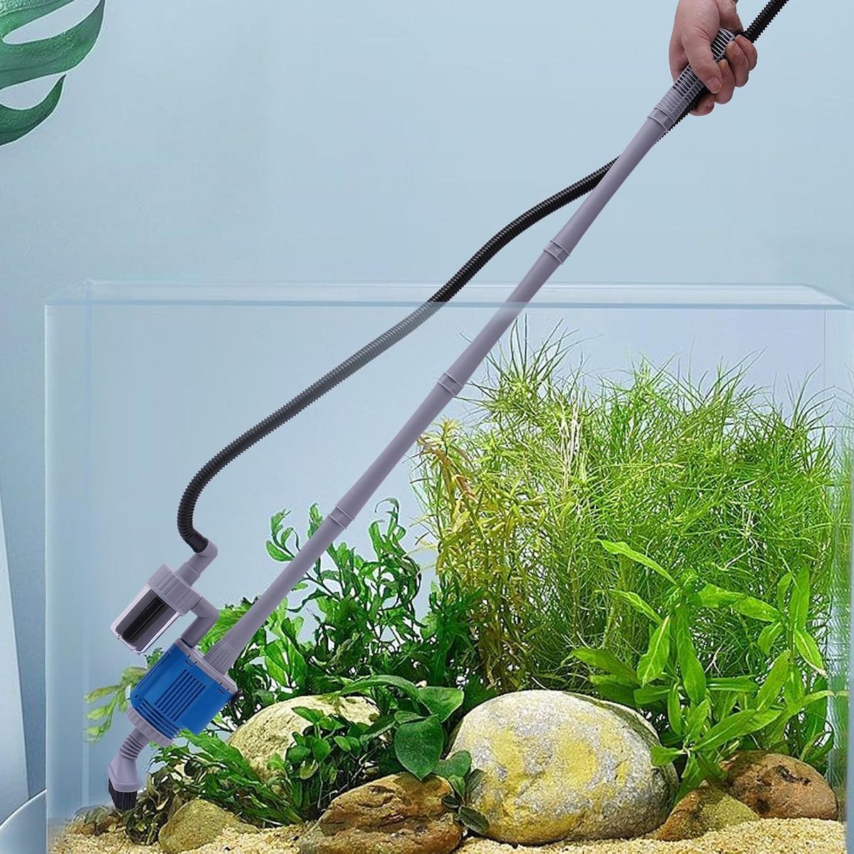 Kiezelreiniger voor aquarium, aquarium, waterwisselaar met 4 zuigkoppen en waterpomp, zelffilter, vistank reiniger