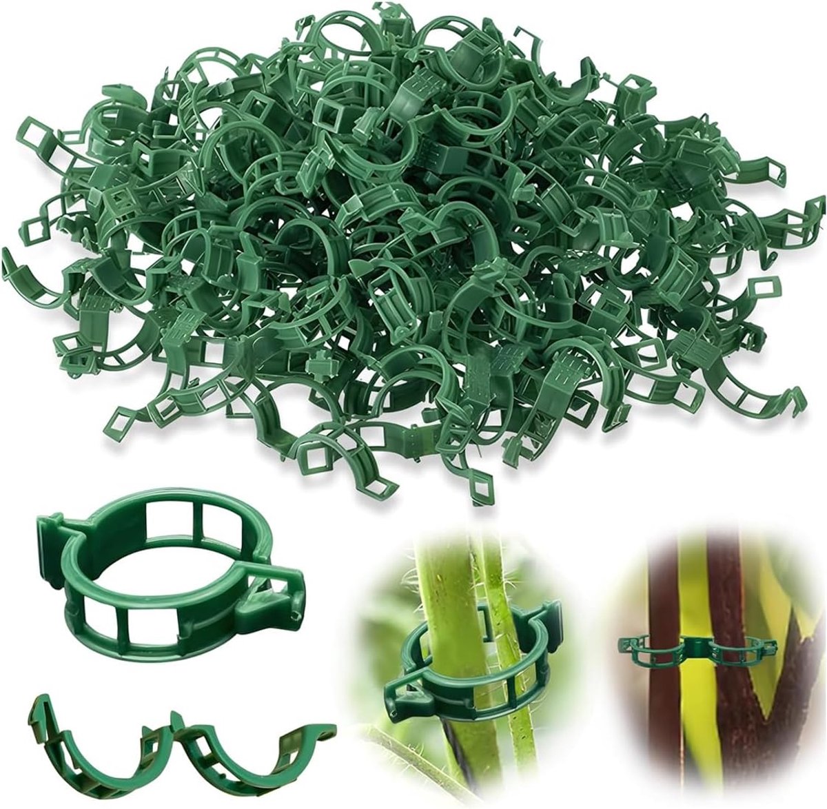 Klemmen, tomatenclips, tomatenclips, tomaten-klimhulp, koord, bloemenklemmen voor groenten, tomaten, planten, bevestiging (groen)